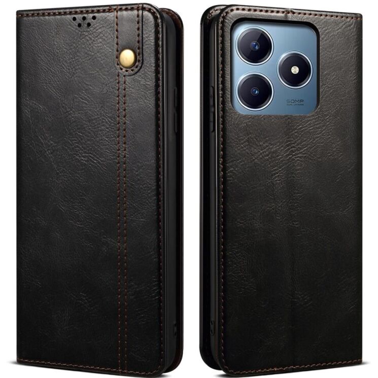 Защитный чехол UniCase Leather Wallet для Realme C63 / C61 / Note 60x - Black: фото 1 из 6