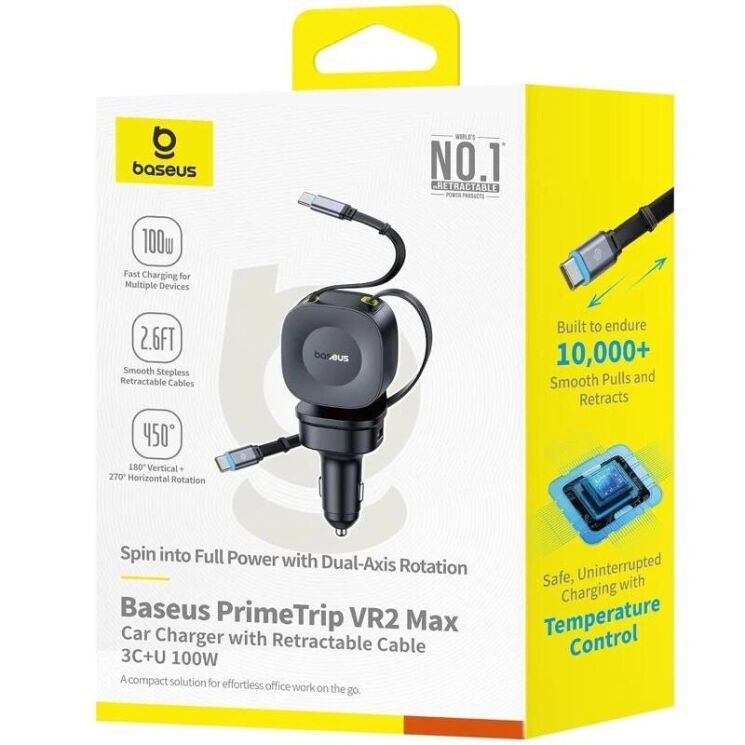 Автомобільний зарядний пристрій Baseus PrimeTrip VR2 Max PD100W+QC3.0 (Type-C + USB) + кабель 2Type-C (C02066) - Cosmic Black: фото 4 з 27