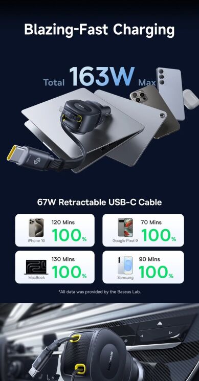 Автомобільний зарядний пристрій Baseus PrimeTrip VR2 Max PD100W+QC3.0 (Type-C + USB) + кабель 2Type-C (C02066) - Cosmic Black: фото 8 з 27