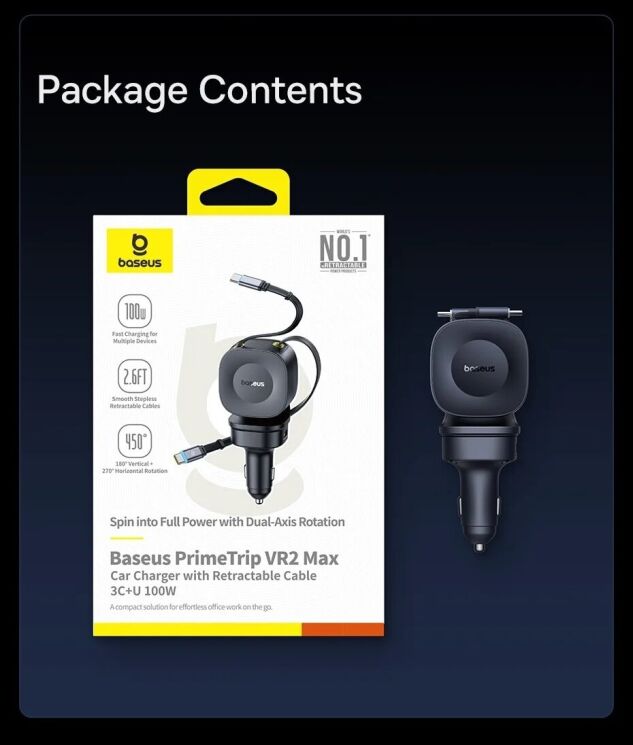 Автомобільний зарядний пристрій Baseus PrimeTrip VR2 Max PD100W+QC3.0 (Type-C + USB) + кабель 2Type-C (C02066) - Cosmic Black: фото 26 з 27