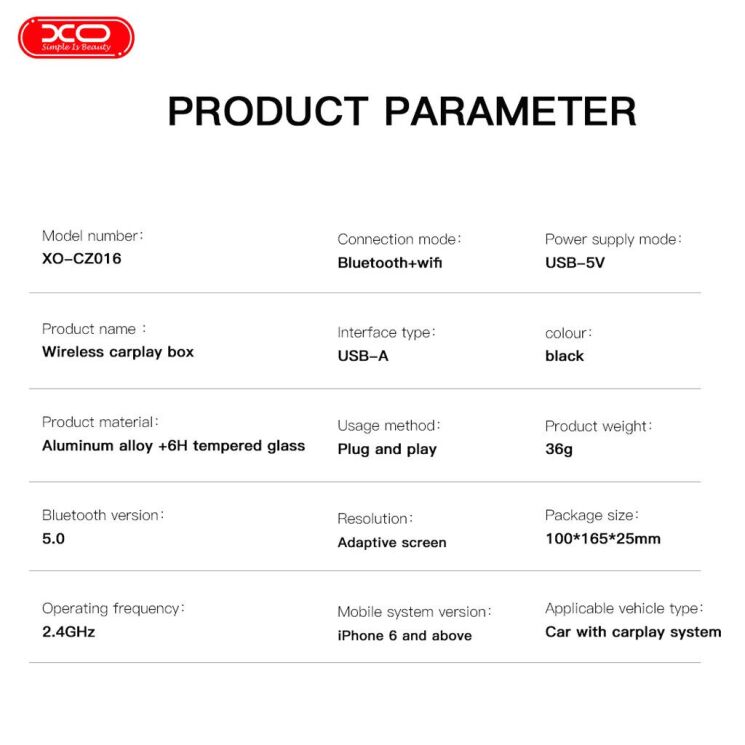 Беспроводной автомобильный адаптер XO CZ016 (Wireless Apple CarPlay) - Black: фото 8 из 8