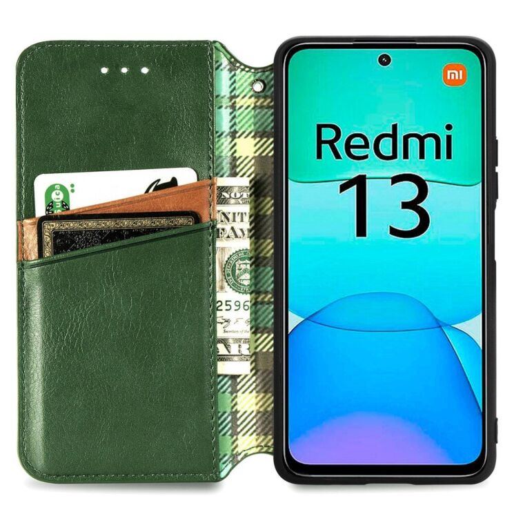 Чехол Deexe Rhombus Book для Xiaomi Redmi 13 - Green: фото 2 из 9