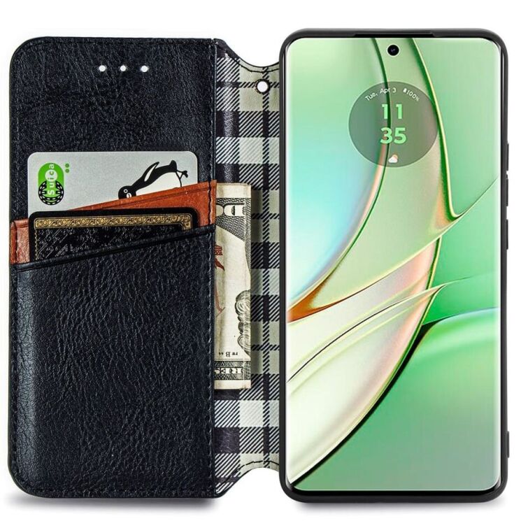 Чехол Deexe Rhombus Wallet для Motorola Moto G75 - Black: фото 2 из 6