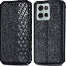 Чехол Deexe Rhombus Wallet для Motorola Moto G75 - Black: фото 1 из 6