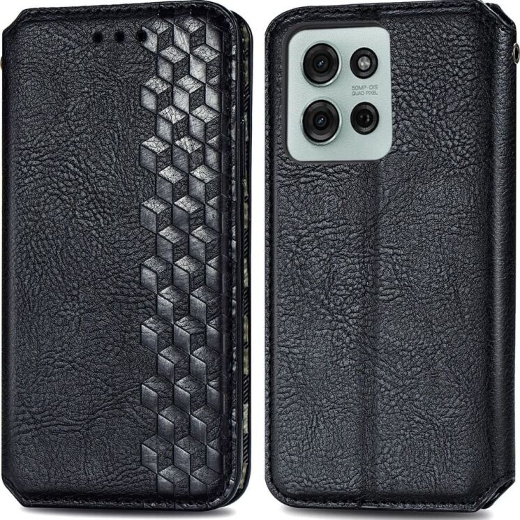 Чехол Deexe Rhombus Wallet для Motorola Moto G75 - Black: фото 1 из 6