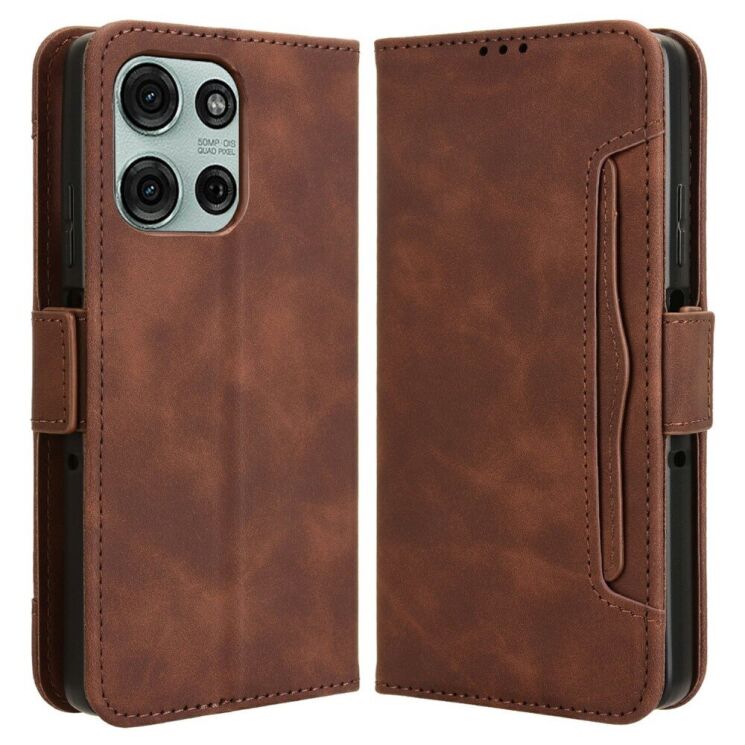 Чехол Deexe Wallet Stand для Motorola Moto G75 - Brown: фото 1 из 8