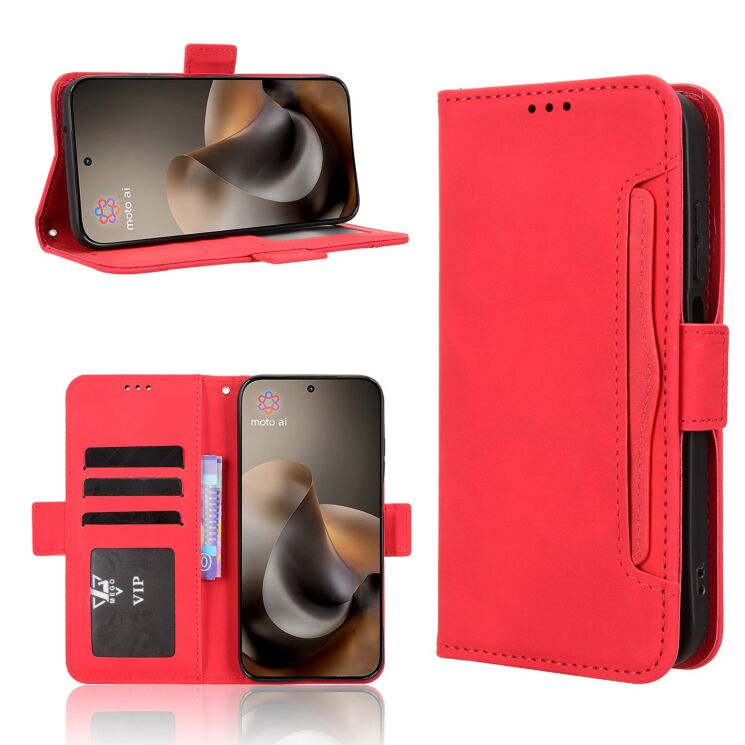 Чохол-книжка з кишеньками Deexe Wallet Stand для Motorola Moto G77 - Red: фото 8 з 15