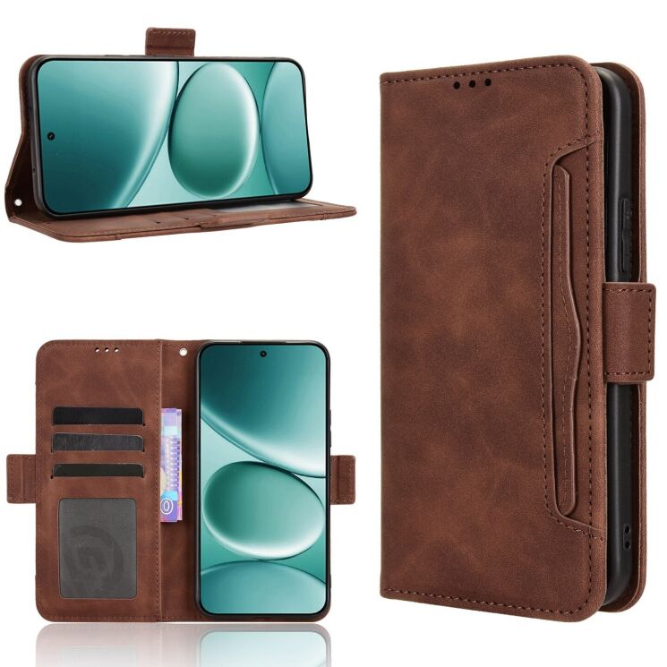 Чехол-книжка с карманами Deexe Wallet Stand для Xiaomi Redmi Note 15 Pro Plus / Poco M8 Pro 5G - Brown: фото 8 из 17
