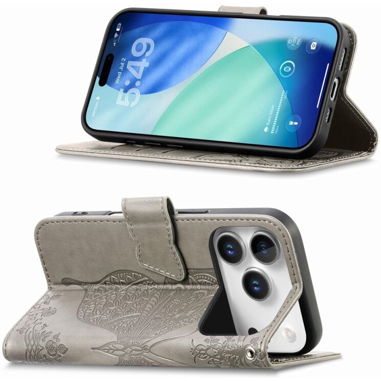 Чохол-книжка з малюнком UniCase Butterfly Pattern для iPhone 18 Pro / 17 Pro - Grey: фото 3 з 9