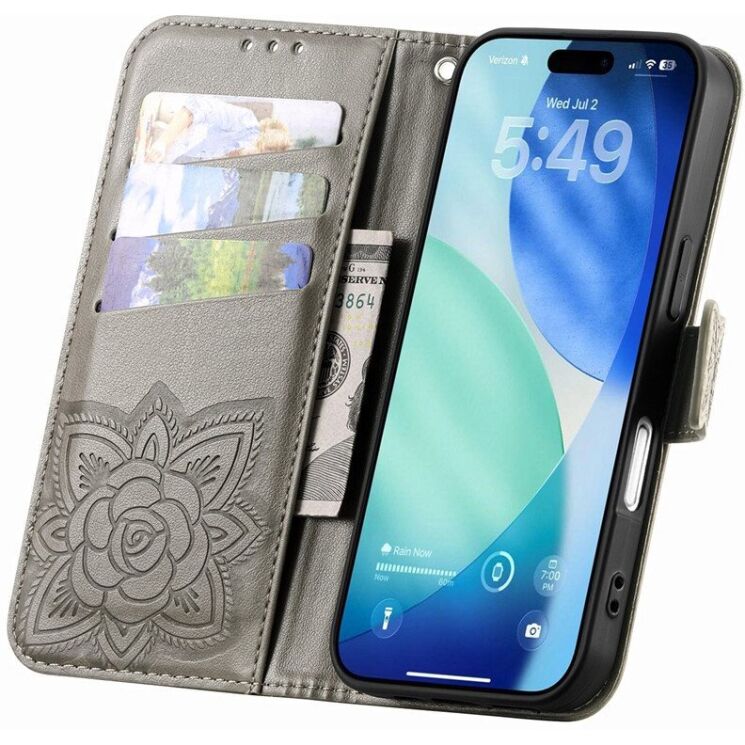 Чохол-книжка з малюнком UniCase Butterfly Pattern для iPhone 18 Pro / 17 Pro - Grey: фото 2 з 9