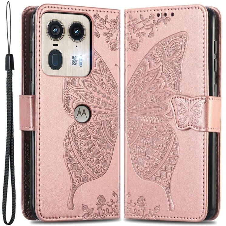Чохол UniCase Butterfly Pattern для Motorola Edge 50 Ultra - Rose Gold: фото 1 з 8
