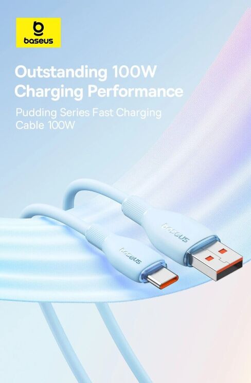 Кабель Baseus Pudding Series USB to Type-C (100W, 5A, 2m) P10355703221-01 - White: фото 6 з 23