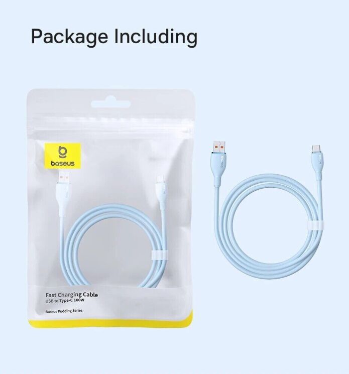 Кабель Baseus Pudding Series USB to Type-C (100W, 5A, 2m) P10355703221-01 - White: фото 22 з 23