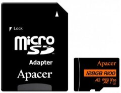 Карта памяти MicroSDXC Apacer 128GB UHS-I U3 V30 A2 + адаптер (AP128GMCSX10U8-R): фото 1 из 10