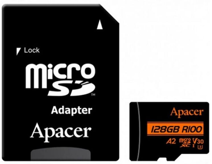 Карта памяти MicroSDXC Apacer 128GB UHS-I U3 V30 A2 + адаптер (AP128GMCSX10U8-R): фото 1 из 10