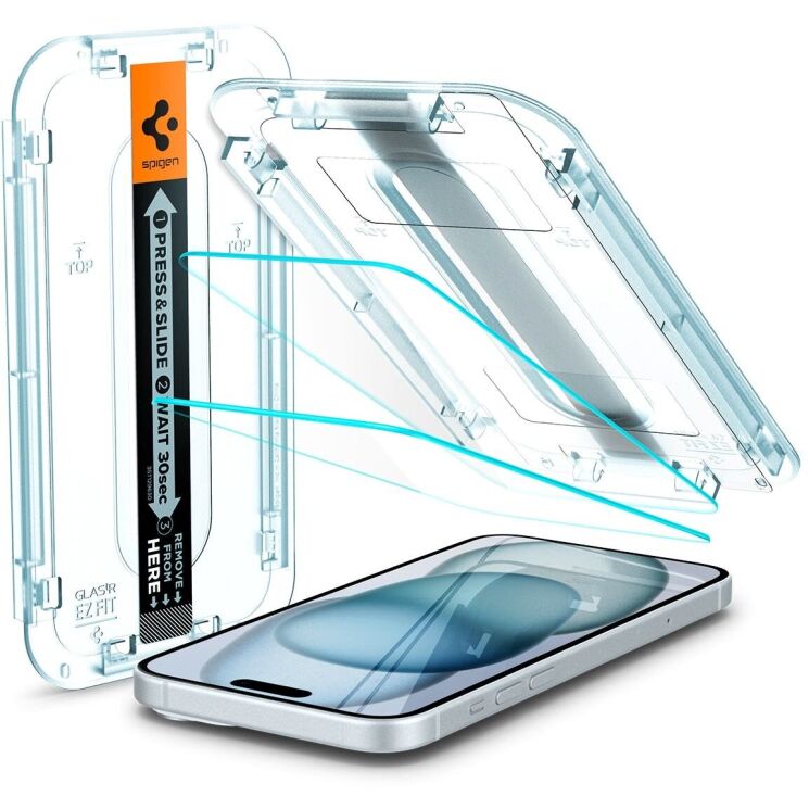 Комплект защитного стекла Spigen (SGP) GLAS.tR EZ Fit Sensor Protected для Apple iPhone 15: фото 1 из 11