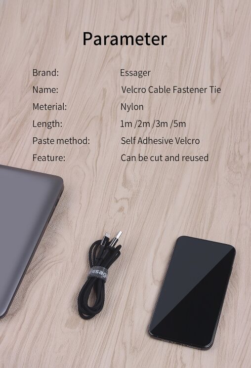 Органайзер для кабелю ESSAGER Strap Cable (0.5m) - Black: фото 9 з 9