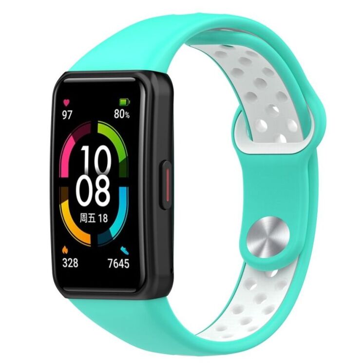 Ремешок Deexe Dot Color для Huawei Band 6 / Honor Band 6 - Cyan / White: фото 2 из 12