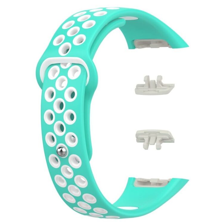 Ремешок Deexe Dot Color для Huawei Band 6 / Honor Band 6 - Cyan / White: фото 5 из 12