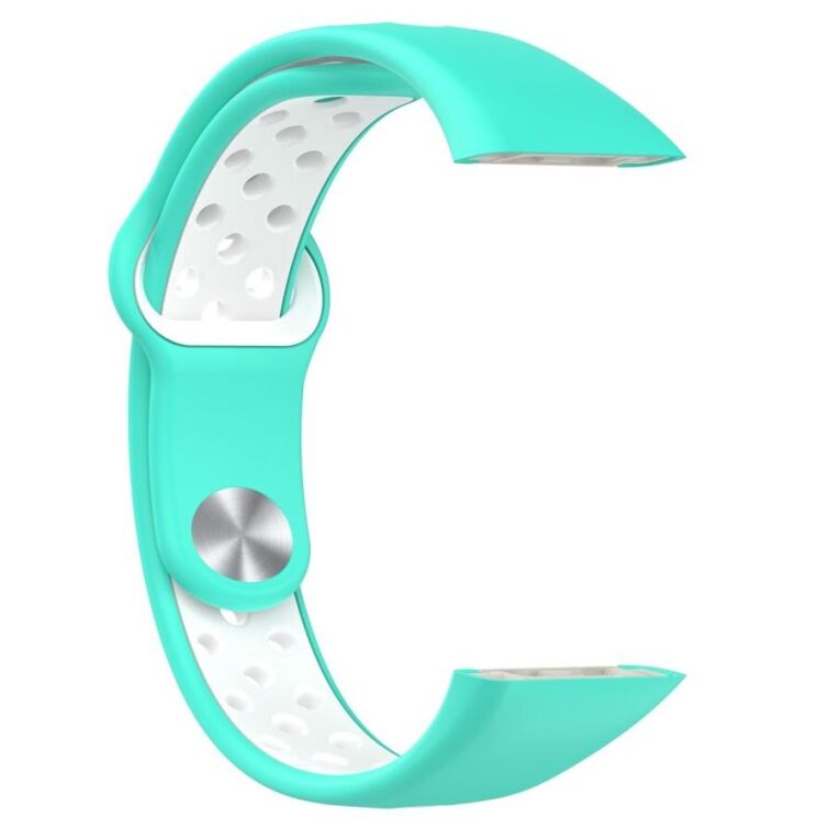 Ремешок Deexe Dot Color для Huawei Band 6 / Honor Band 6 - Cyan / White: фото 4 из 12