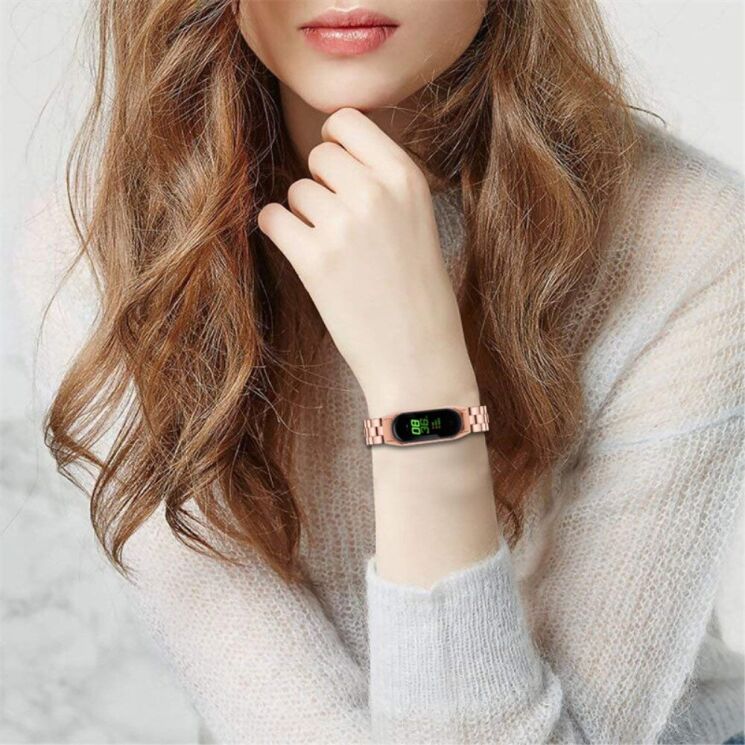 Ремінець Deexe Stainless Style для Xiaomi Mi Band 7 - Rose Gold: фото 6 з 6