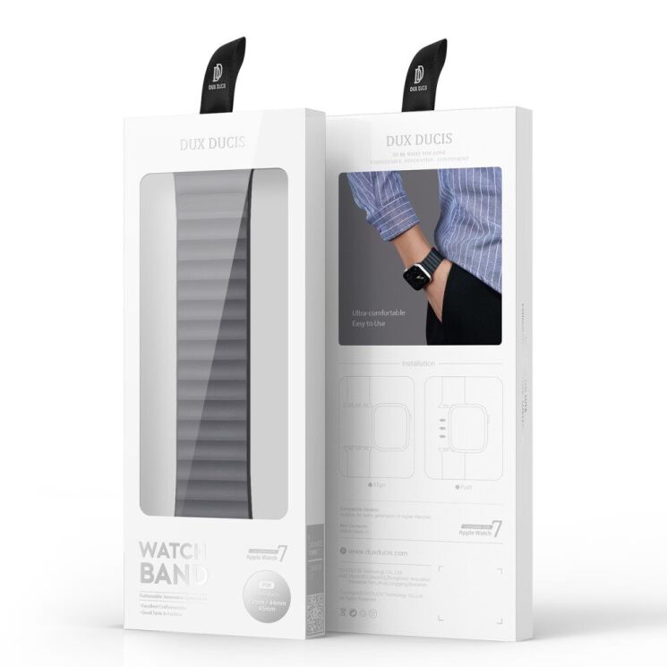 Ремінець DUX DUCIS Leather Chain для Apple Watch 42 (Series 10/11) / 41 / 40 / SE 40 / 38 - Grey / Orange: фото 2 з 14