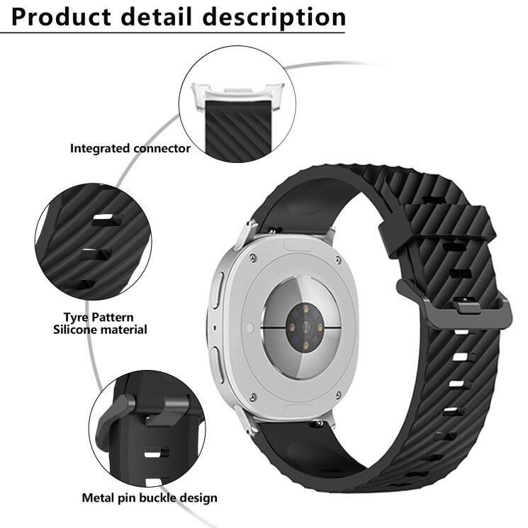 Ремешок KALEBOL Tire Pattern для Samsung Galaxy Watch 8 (40/44mm) / 8 Classic - Black: фото 3 из 5