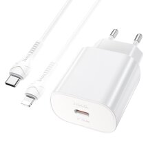 Сетевое зарядное устройство Hoco N22 Jetta PD25W + кабель Type-C to Lightning - White: фото 1 из 9