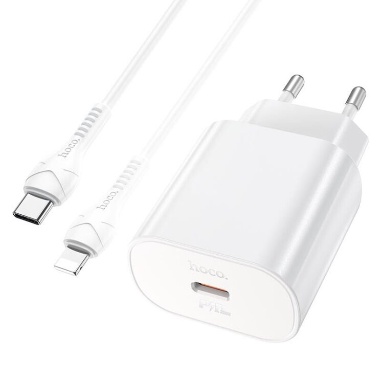 Сетевое зарядное устройство Hoco N22 Jetta PD25W + кабель Type-C to Lightning - White: фото 1 из 9