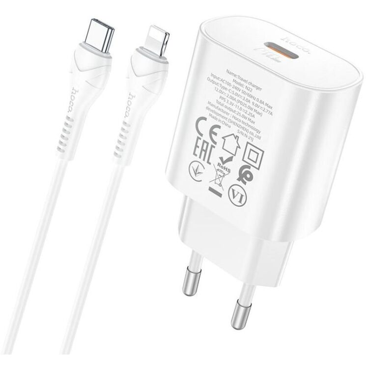 Сетевое зарядное устройство Hoco N22 Jetta PD25W + кабель Type-C to Lightning - White: фото 3 из 9