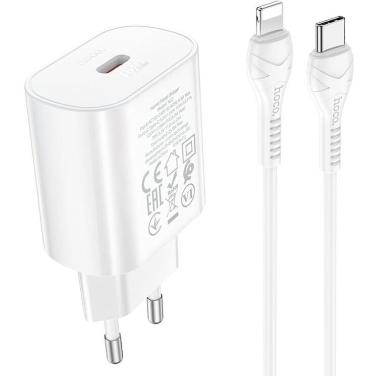 Сетевое зарядное устройство Hoco N22 Jetta PD25W + кабель Type-C to Lightning - White: фото 2 из 9