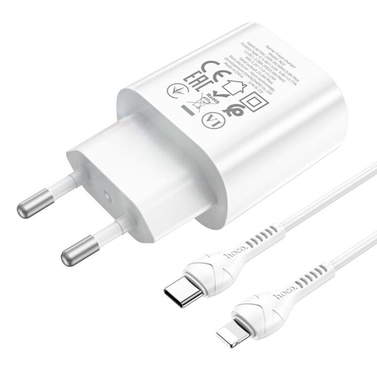 Сетевое зарядное устройство Hoco N22 Jetta PD25W + кабель Type-C to Lightning - White: фото 4 из 9