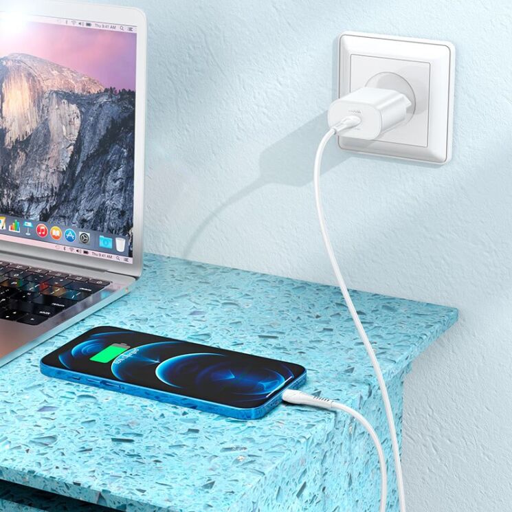 Сетевое зарядное устройство Hoco N22 Jetta PD25W + кабель Type-C to Lightning - White: фото 9 из 9