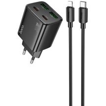 Сетевое зарядное устройство Hoco N56 30W 2C+2U + кабель Type-C to Lightning - Black: фото 1 из 7