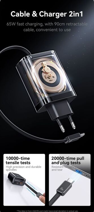 Сетевое зарядное устройство USAMS US-CC299 GaN 65W (USB + Type-C) + кабель Type-C - White: фото 4 из 17