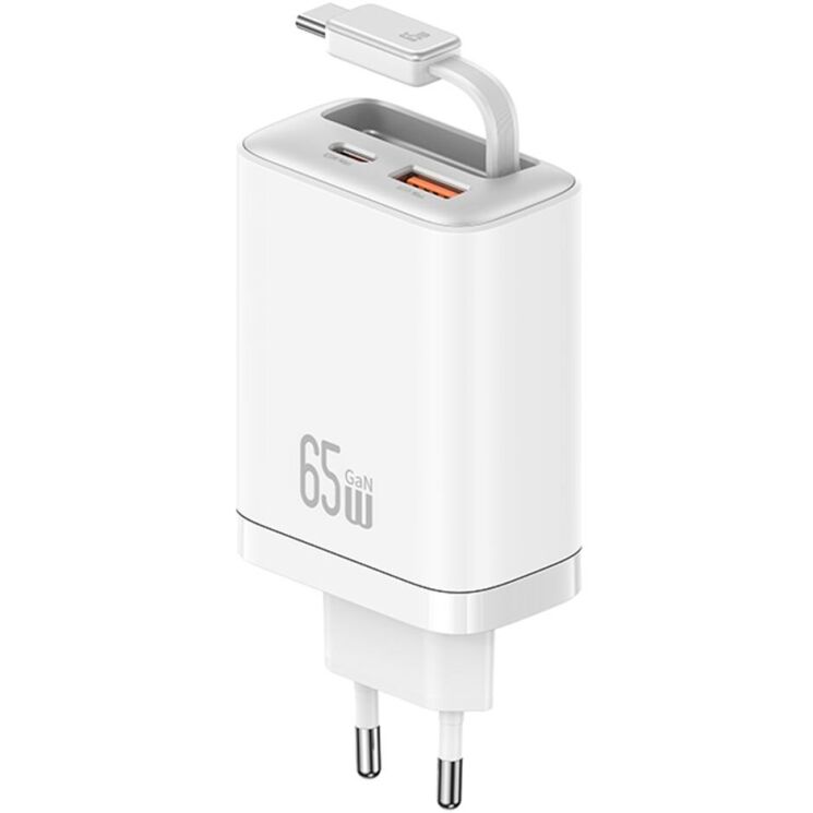 Сетевое зарядное устройство USAMS US-CC299 GaN 65W (USB + Type-C) + кабель Type-C - White: фото 1 из 17