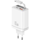 Сетевое зарядное устройство USAMS US-CC299 GaN 65W (USB + Type-C) + кабель Type-C - White: фото 1 из 17