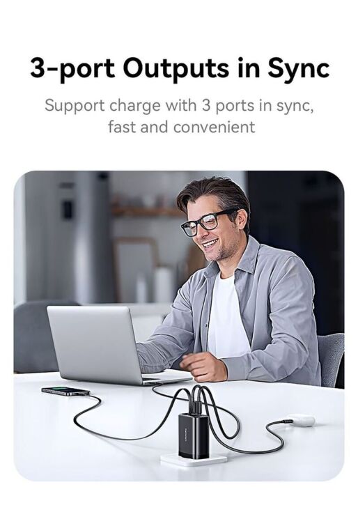 Сетевое зарядное устройство USAMS US-CC299 GaN 65W (USB + Type-C) + кабель Type-C - White: фото 7 из 17