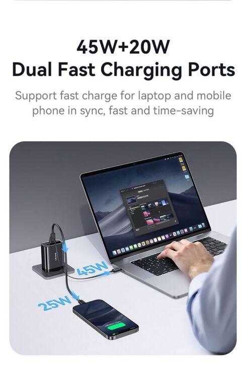 Сетевое зарядное устройство USAMS US-CC299 GaN 65W (USB + Type-C) + кабель Type-C - White: фото 9 из 17