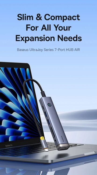 USB HUB Baseus UltraJoy Series 7 in 1 (B00052803811-02) - Metal Gray: фото 11 из 29