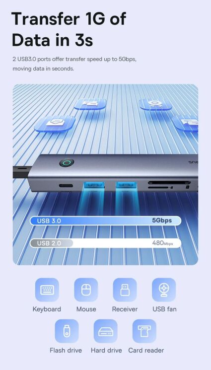 USB HUB Baseus UltraJoy Series 7 in 1 (B00052803811-02) - Metal Gray: фото 17 из 29