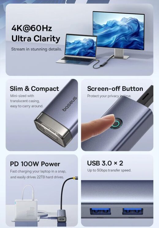 USB HUB Baseus UltraJoy Series 7 in 1 (B00052803811-02) - Metal Gray: фото 10 из 29