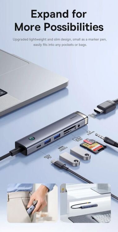 USB HUB Baseus UltraJoy Series 7 in 1 (B00052803811-02) - Metal Gray: фото 12 из 29