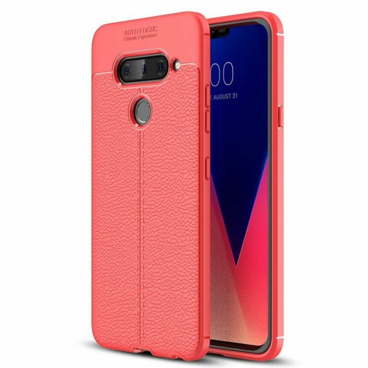 Защитный чехол Deexe Leather Cover для LG V40 ThinQ - Red: фото 1 из 12