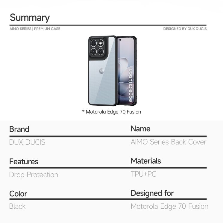 Защитный чехол DUX DUCIS Aimo Series для Motorola Edge 70 Fusion - Black: фото 9 из 9