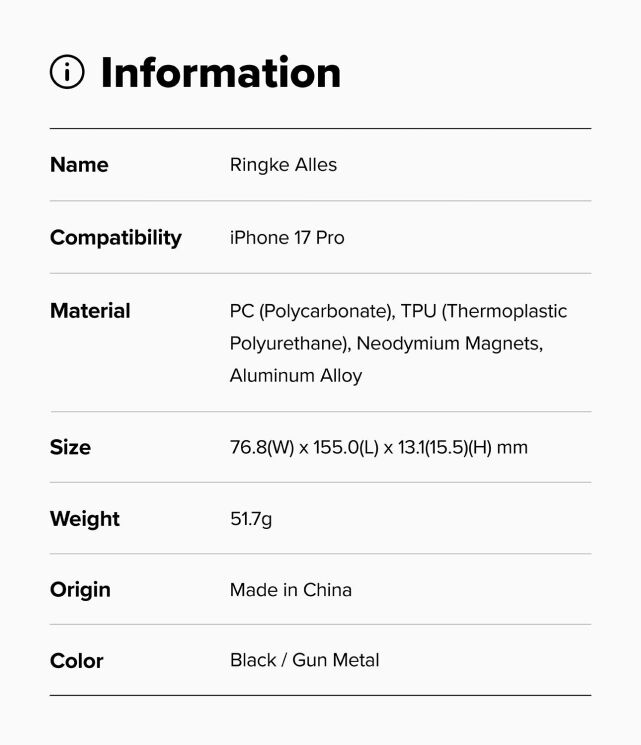 Защитный чехол Ringke Alles для iPhone 17 Pro (8800328811232) - Gun Metal: фото 12 из 12
