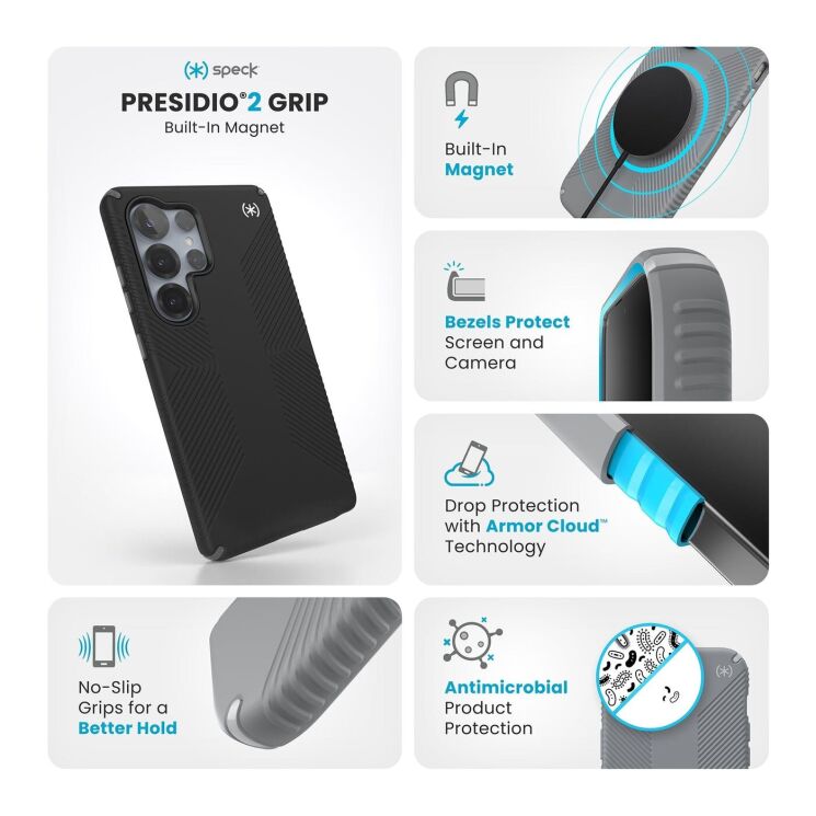 Захисний чохол Speck Presidio2 Grip Magnet для Samsung Galaxy S25 Ultra (S938) 150890-3205 - Black: фото 7 з 10