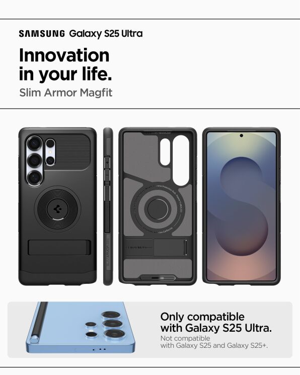 Захисний чохол Spigen (SGP) Slim Armor (MagFit) для Samsung Galaxy S25 Ultra (S938) ACS08909 - Black: фото 12 з 16