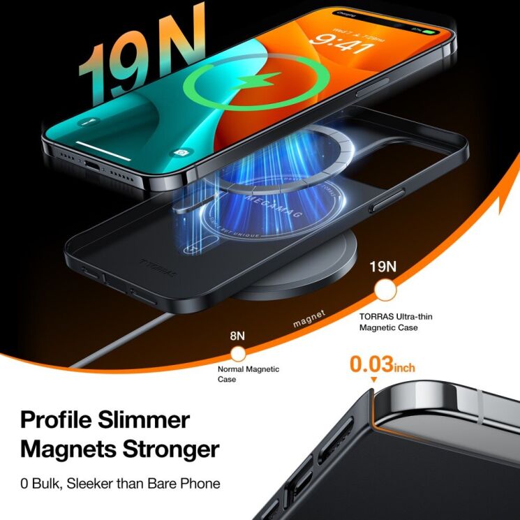 Защитный чехол TORRAS Slim Fit MagSafe для Apple iPhone 15 Pro Max - Black: фото 4 из 8