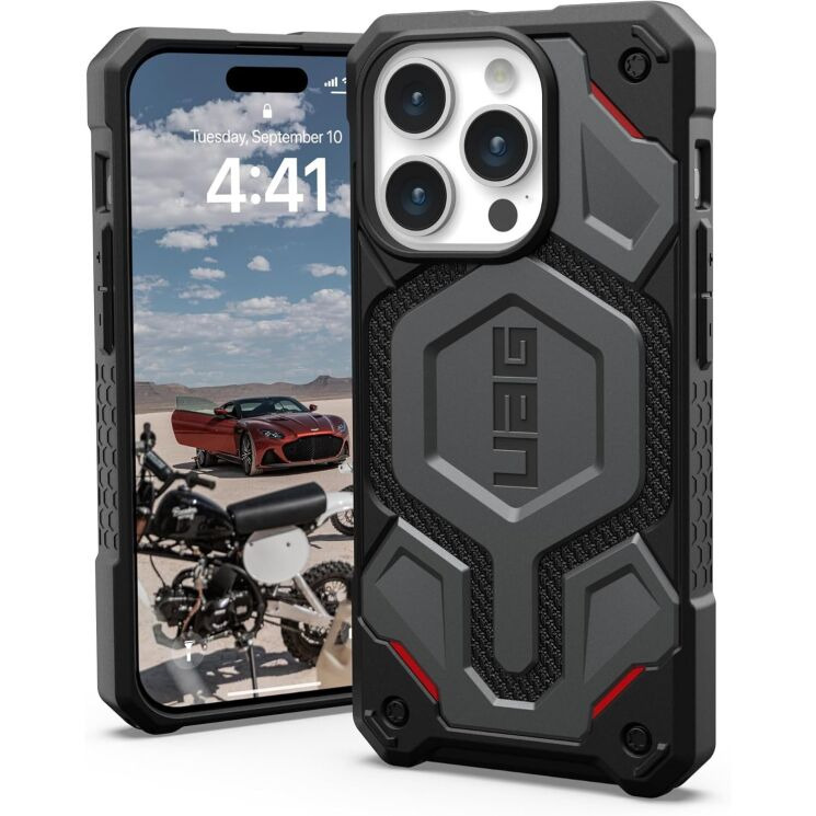 Ударопрочный чехол URBAN ARMOR GEAR Monarch Pro Kevlar MagSafe для iPhone 15 Pro (114221113933) - Kevlar Silver: фото 3 из 5